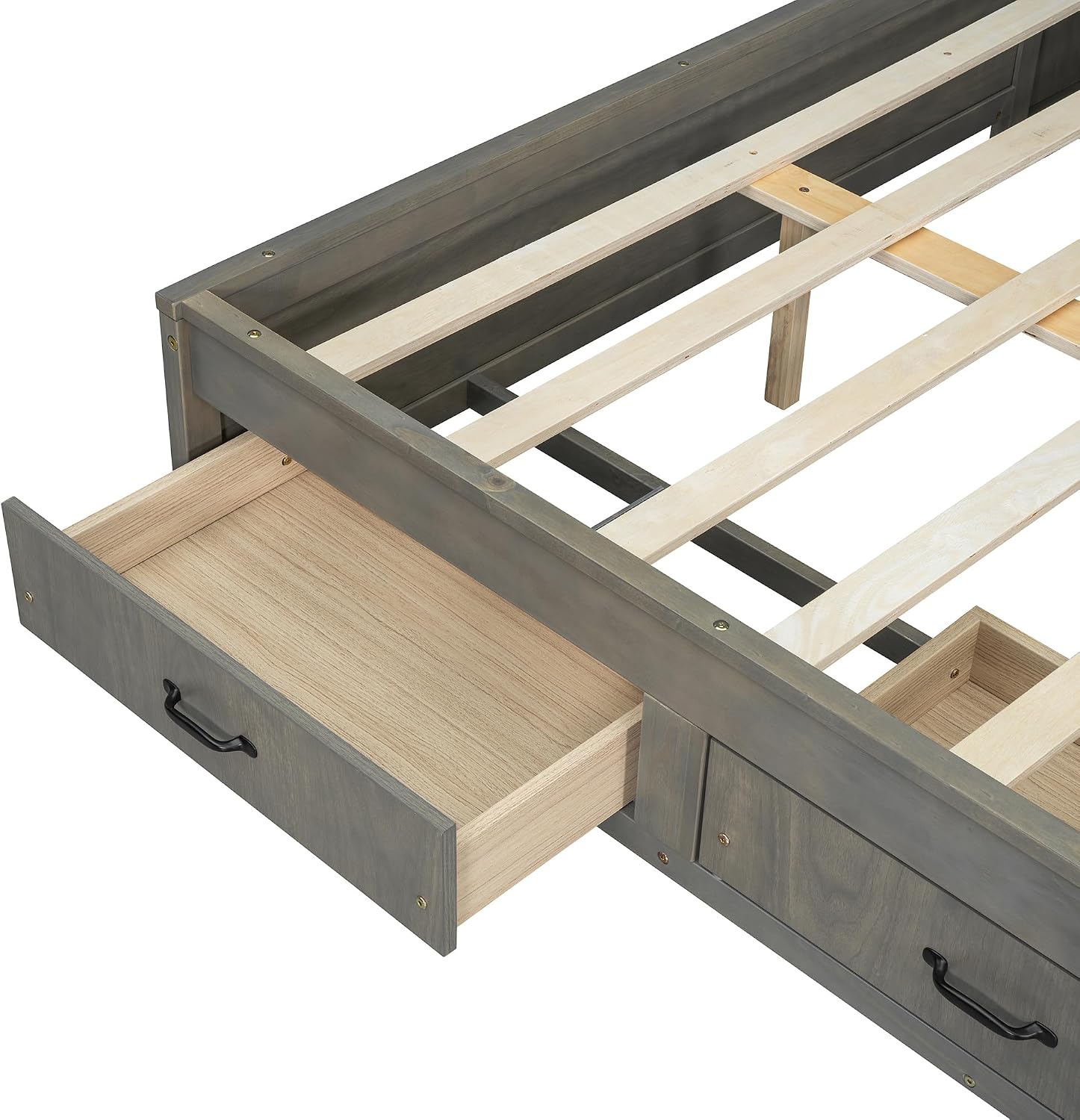 Wooden Daybed with 3 Storage Drawers, Upper Soft Board, Shelf, and a Set of Sockets and USB Ports, Full Size, Gray