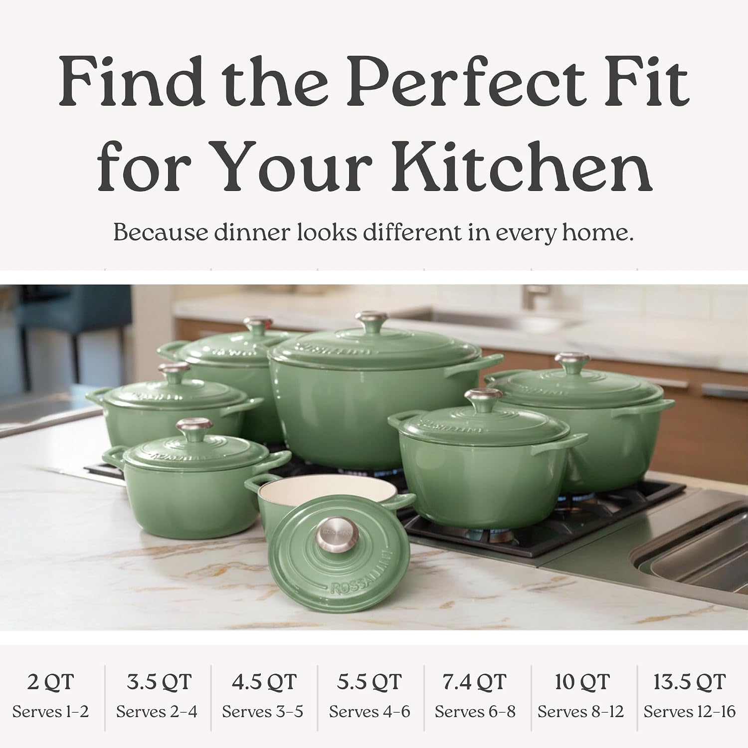 ROSSALLINI Signature Enameled Cast Iron Dutch Oven, Non-Stick Serving Pot with Tight Fitting Lid for Perfect Roasting, Baking, Sauteing, and Bread Making | 4.5Q (4.2L) - White