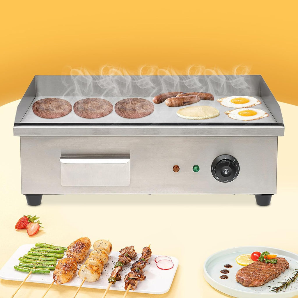 Commercial Griddle 3000W High Efficiency Electric Flat Top Countertop Grill Stainless Steel Cast Iron Plate for Pancakes & Sandwiches