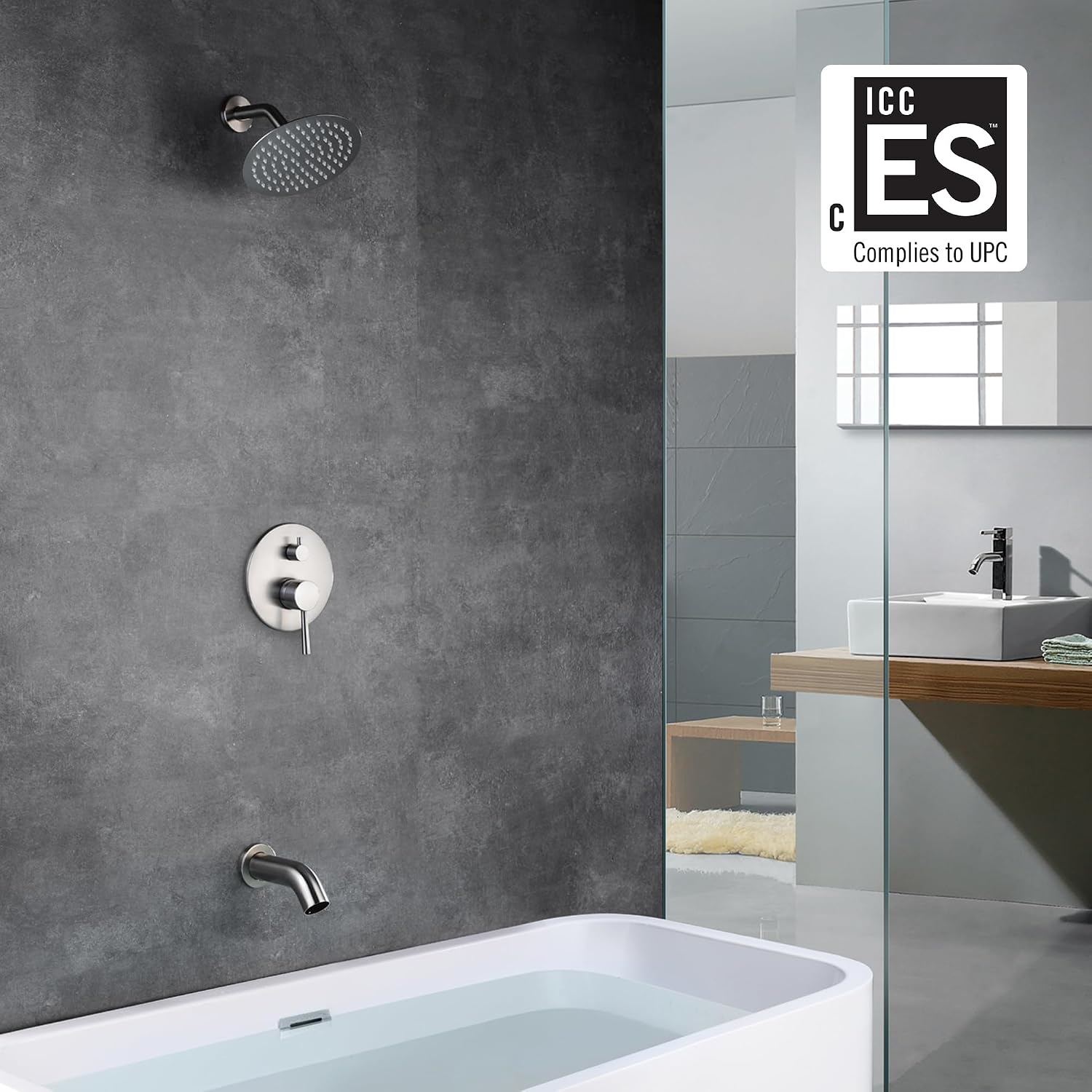 sumerain Tub and Shower Faucet with Rough in Valve, Brushed Nickel Shower Faucet with Tub Spout, 8 Inch Rain Shower Head
