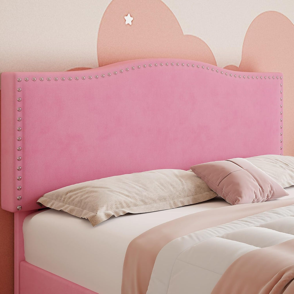 VECELO Queen Bed Frame Platform Bed Frame with Upholstered Headboard, 4 Storage Drawers, Strong Frame and Heavy-Duty Slats Support, Non-Slip and Noise-Free, Easy Assembly,Pink