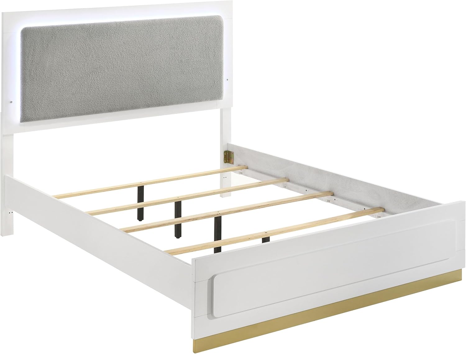 Coaster Home Furnishings Caraway Contemporary 5-Piece Bedroom Set Fabric Upholstered Eastern King Size LED Panel Bed Frame 55-inch Headboard White 224771KE-S5