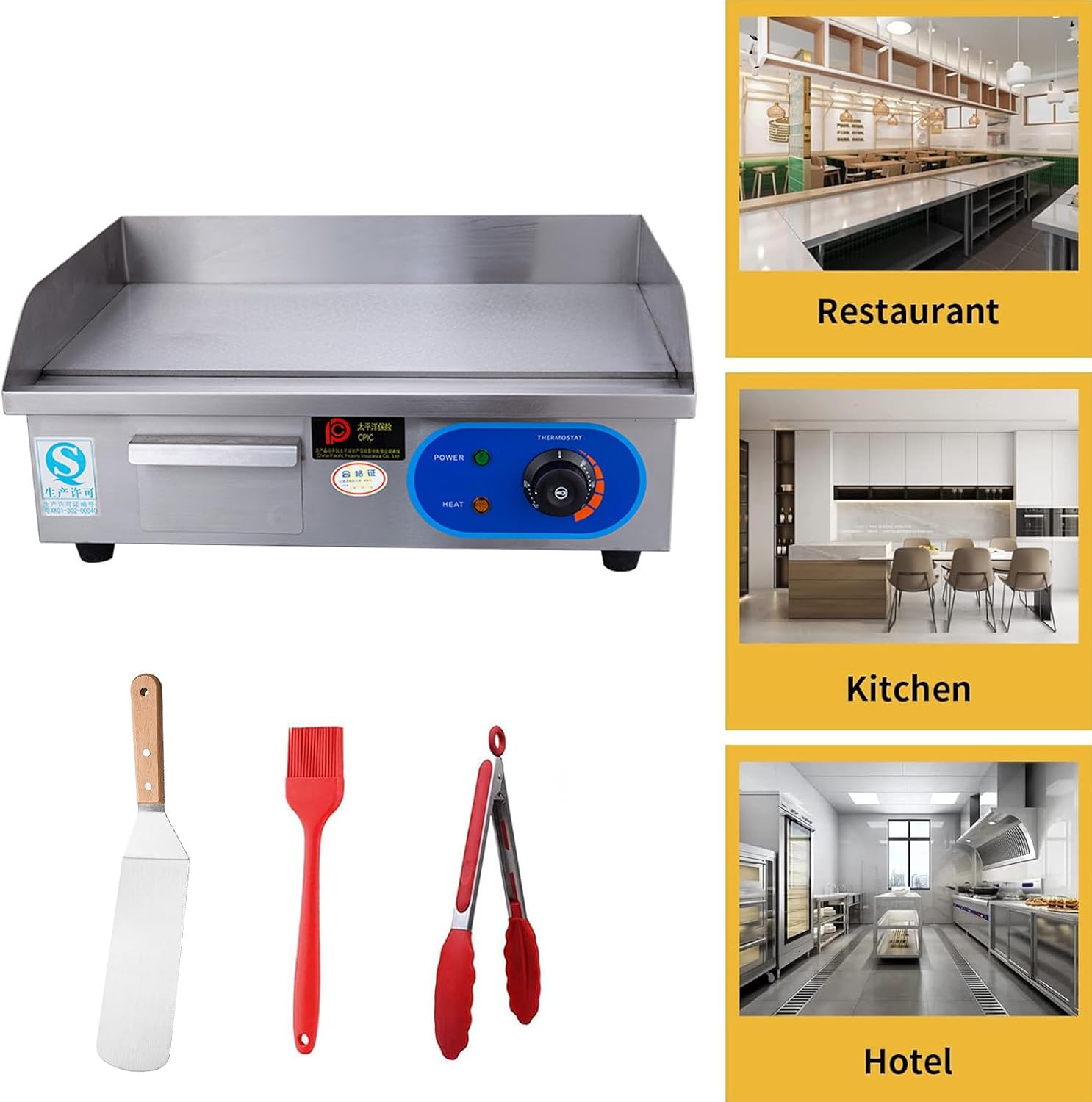 21' Commercial Electric Griddle, Electric Flat Top Grill, 3000W Countertop Griddle with Shovels and Brushes for Restaurant Teppanyaki Kitchens