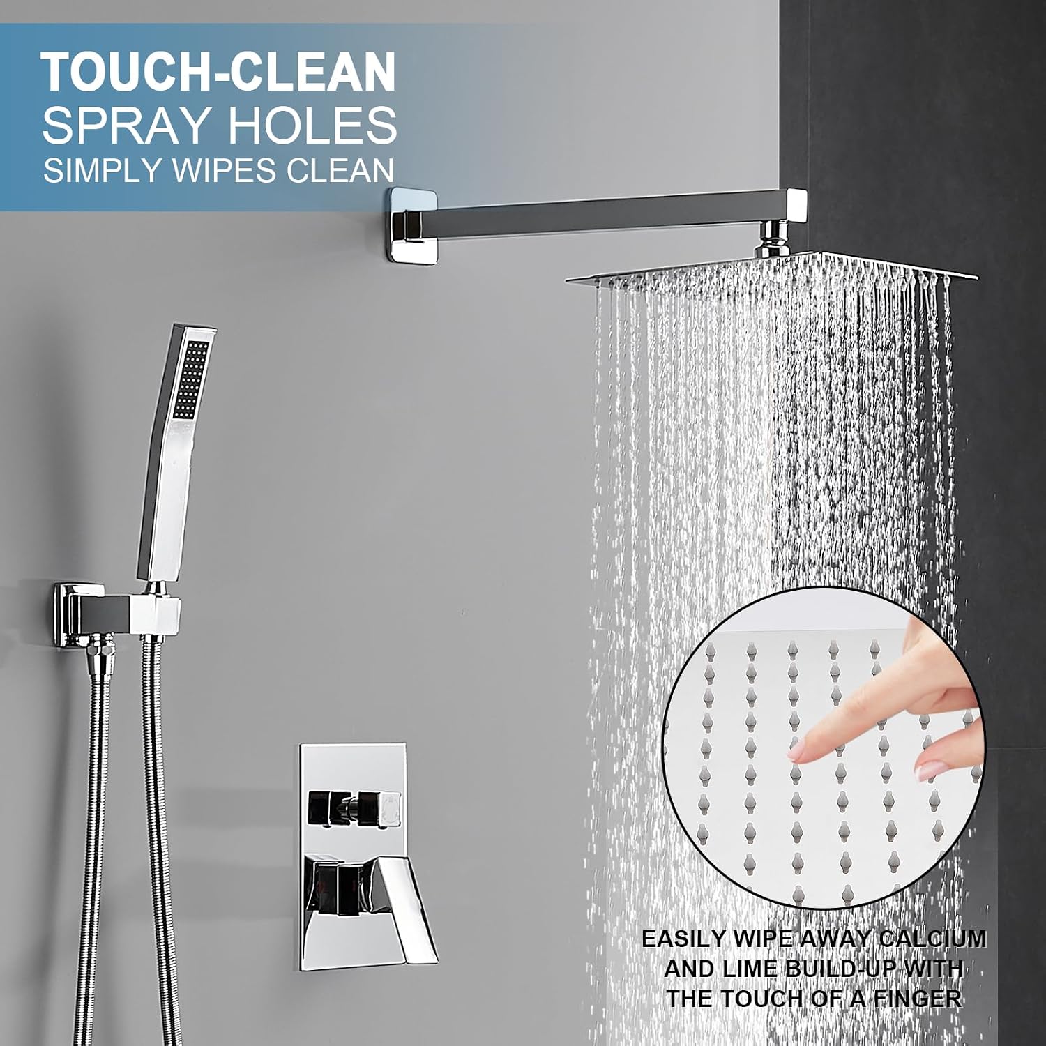 AVSIILE Shower Faucet Set with Tub Spout, Chrome Rain Shower Mixer Valve and Trim Kit System with Base Complete, Rainfall Modern Shower Head and Handheld Handle Set Combo for Bathroom, 10 Inch