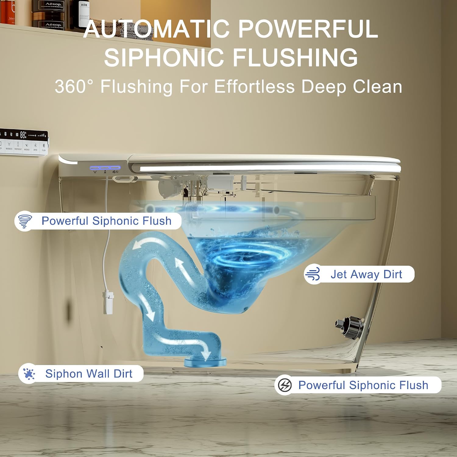 Smart Toilet with Bidet Built in,Foam Shield & Aromatherapy Spray, Heated Seat with Instant Warm Water Sprayer & Air Dryer, Upgrade Gourd-shaped Seat for Child & Adult