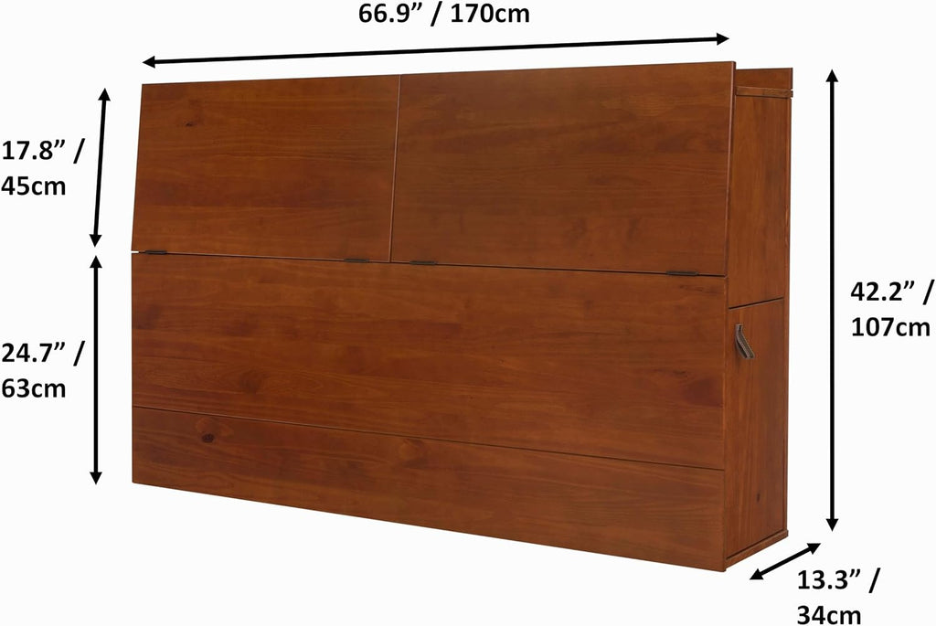 memomad Bali Set: Storage Platform Bed with Drawers + Bookcase Headboard (Queen Size, Caramel Brown Wood)