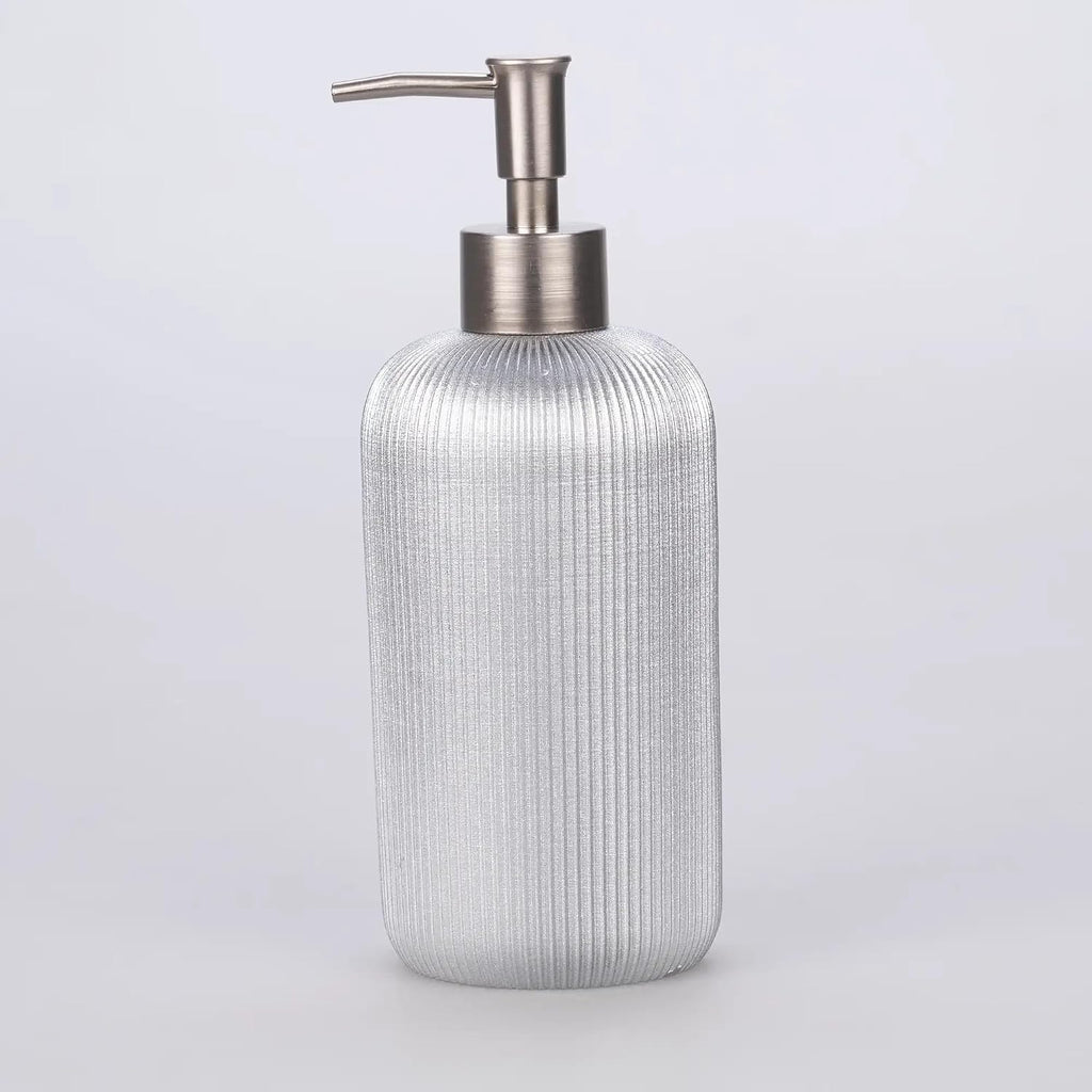 Lydia Collection 5-Piece Resin Bathroom Accessories Set – Toilet Brush Holder, Waste Bin, Soap Dispenser, Tray & Toothbrush Holder (Silver)