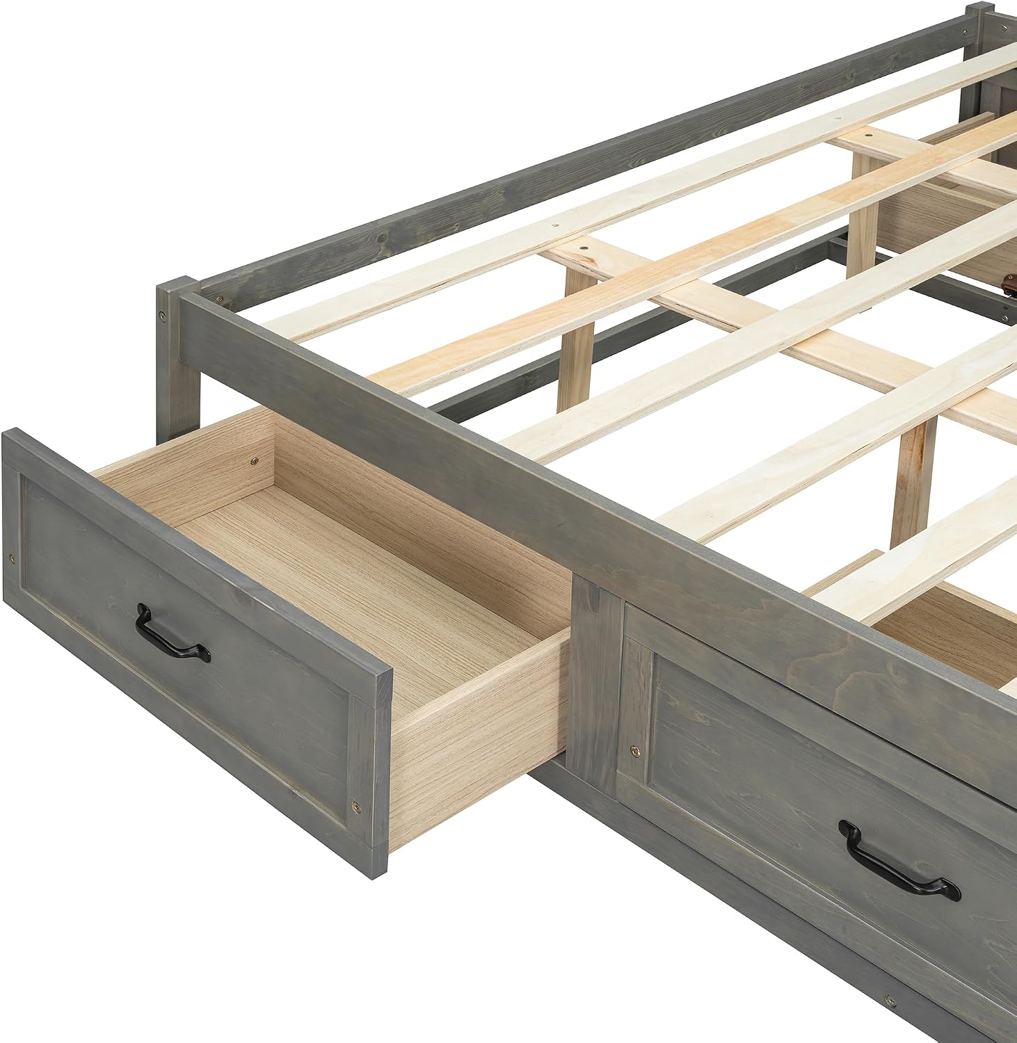 SOFTSEA Queen Size Bed Frame with 6 Storage Drawers, Wood Platform Bed Frame No Headboard with Support Slats, Farmhosue Platform Bed with Drawers, No Box Spring Needed, Easy Assembly, Antique Gray