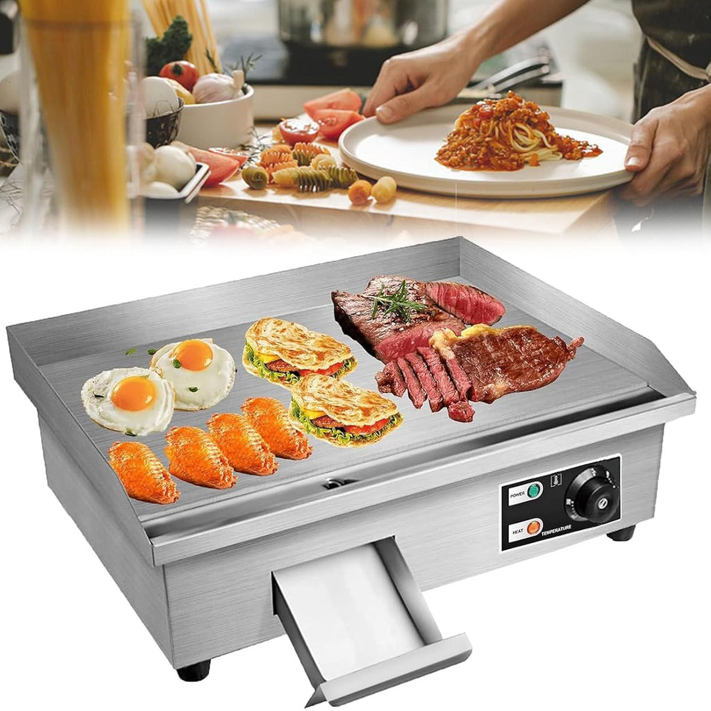 22' Commercial Electric Griddle, Electric Countertop Griddle Non-Stick Restaurant 110V/220V Teppanyaki Flat Top Grill Stainless Steel Adjustable Temperature Control 122°F-572°F,220V