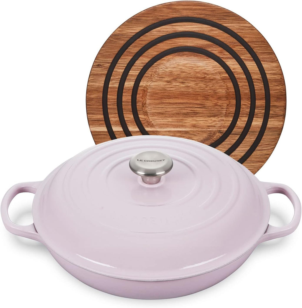 Le Creuset 3 1/2 qt. Signature Cast Iron Braiser Bundle with Magnetic Trivet - Shallot