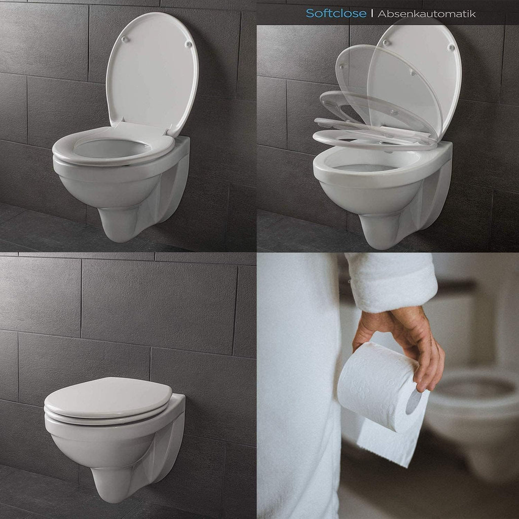 Toilet Seat Quick Release Toilet Seat with Top Fixing Hinges Will Slow Close, White Toilet Seat Round,Material, White,38.5×45cm (One Color 38.5x45cm)