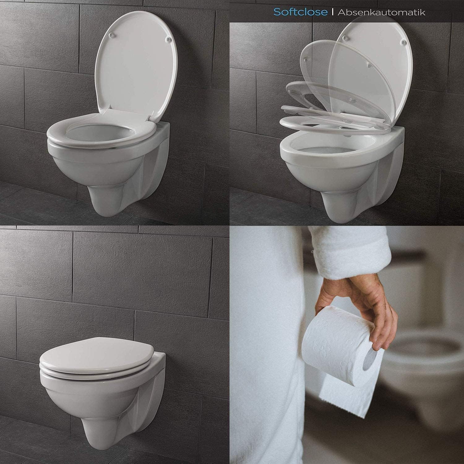 Toilet Seat Quick Release Toilet Seat with Top Fixing Hinges Will Slow Close, White Toilet Seat Round,Material, White,38.5×45cm (One Color 38.5x45cm)