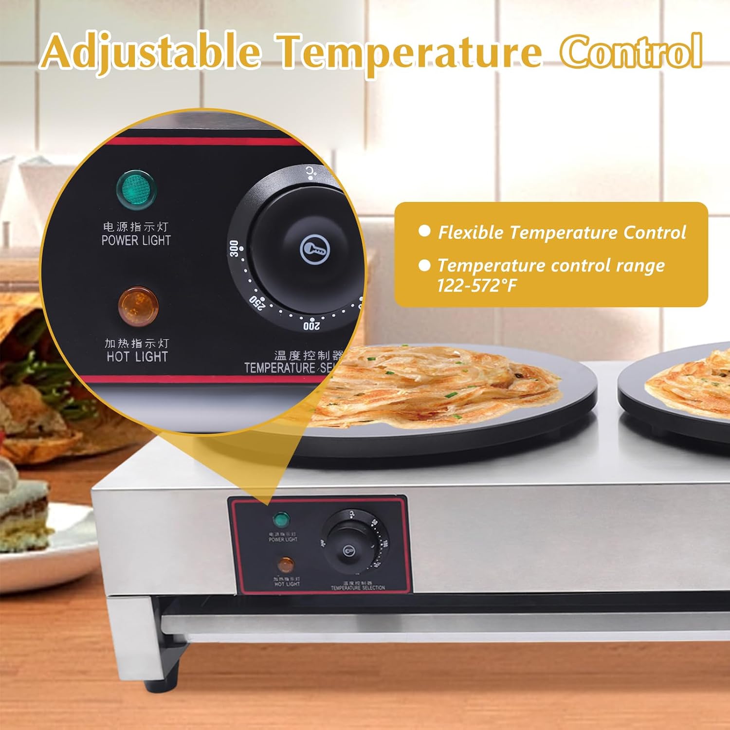 Crepe Maker, Commercial Electric Crepe Maker Machine, Non-Stick Electric Burner Griddle, 2-Burner Crepe-Making Table Stove, 110v Pancake Baking Machine, Kitchen Pancake Rake