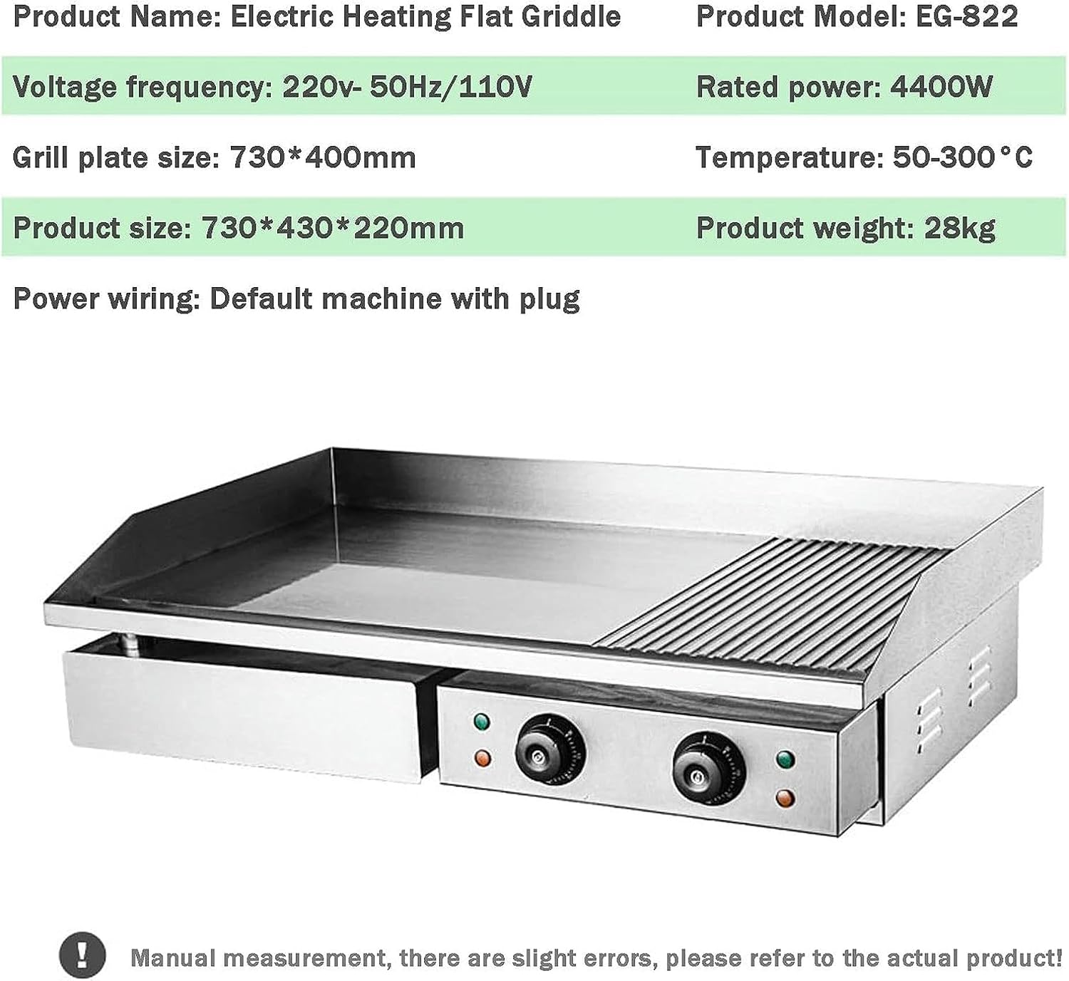 Electric Griddle Flat Hotplate Commercial Countertop BBQ Grill Stainless Steel Nonstick Barbecue, Efficient Nonstick Burger Bacon Kitchen Barbeque Countertop for Barbecue Omelette Fried Food