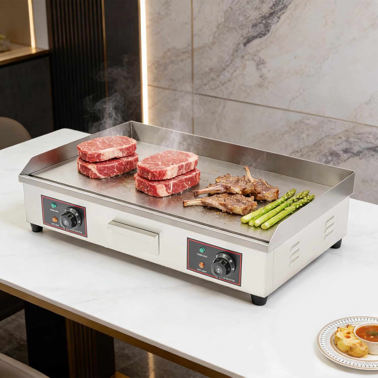 30' Commercial Electric Griddle, 110V 3000W Electric Stainless Steel Countertop Flat Top Griddle, Electric Flat Top Grill Teppanyaki Grill with Adjustable Temperature Control 122-572℉ (No Plug)