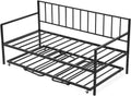 VEVOR Twin Size Daybed Frame, Height Adjustable Day Bed with Trundle, Heavy Duty Metal Platform Bed Frame with LED Light and Charging Station, Twin Daybed with Metal Slats for Living Room, Bedroom