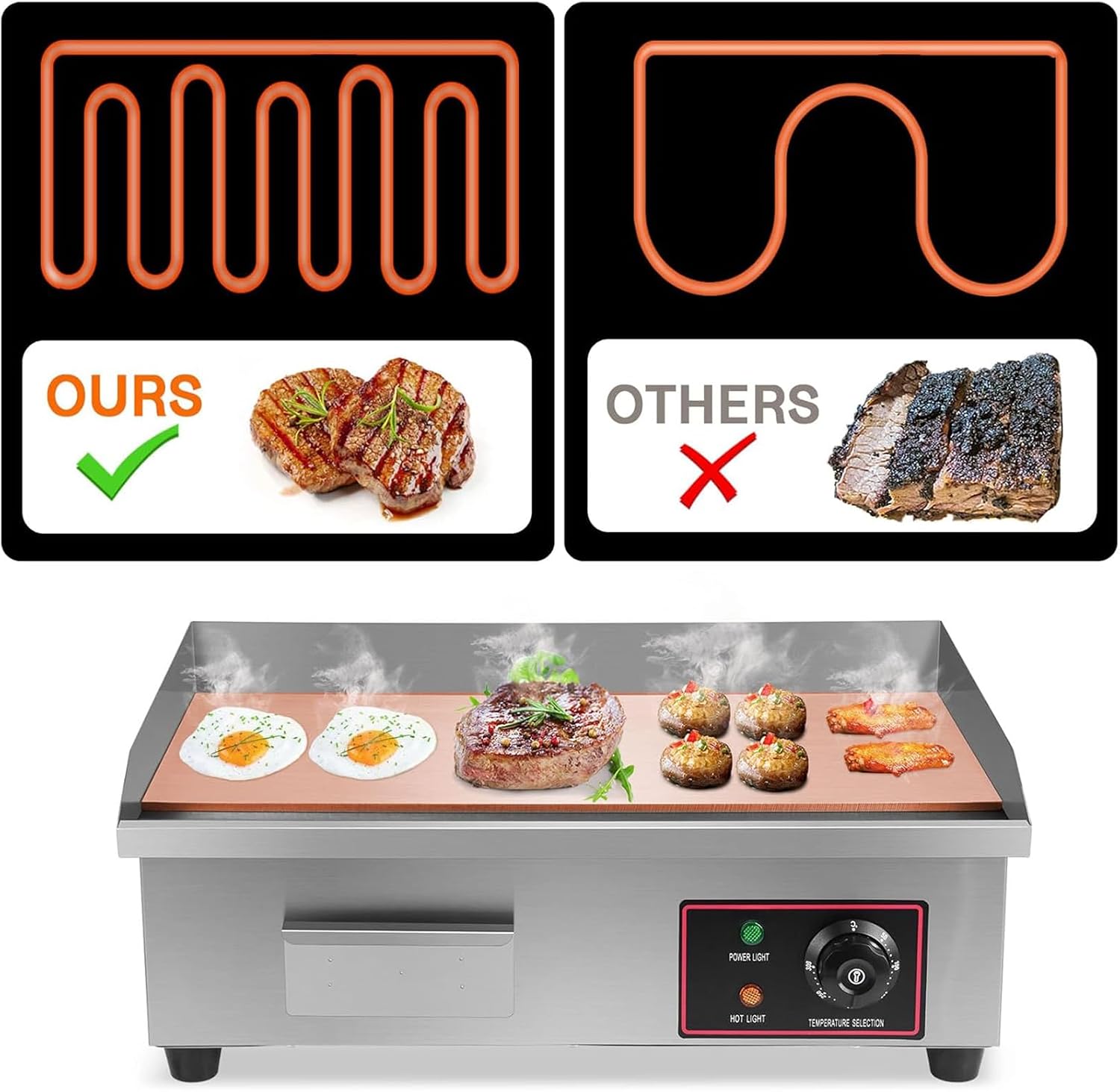 3000W Commercial Griddle, 22'X14' Electric Countertop Griddle Grill Flat Top Griddle Hot Plate Kitchen Stainless Steel Restaurant Grill