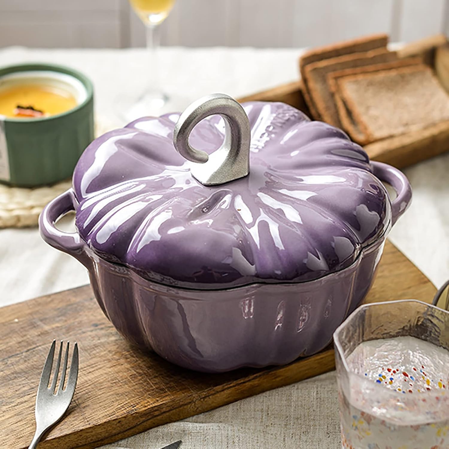 Induction Universal Dutch Oven Pot with Lid Enameled Braiser Dual Handles Nonstick Easy to cleaning for Gas Foodies Restaurants(Purple)