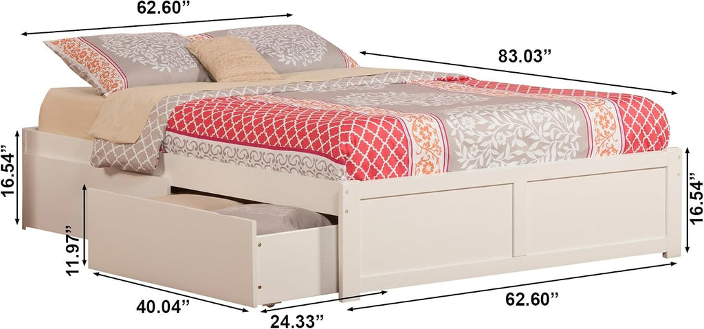 AFI Concord Queen Size Platform Bed with Footboard & Storage Drawers in White