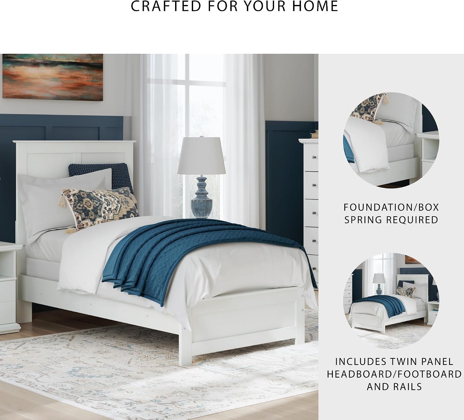 Signature Design by Ashley Bostwick Shoals Transitional Twin Panel Bed, Foundation or Box Spring Needed, White