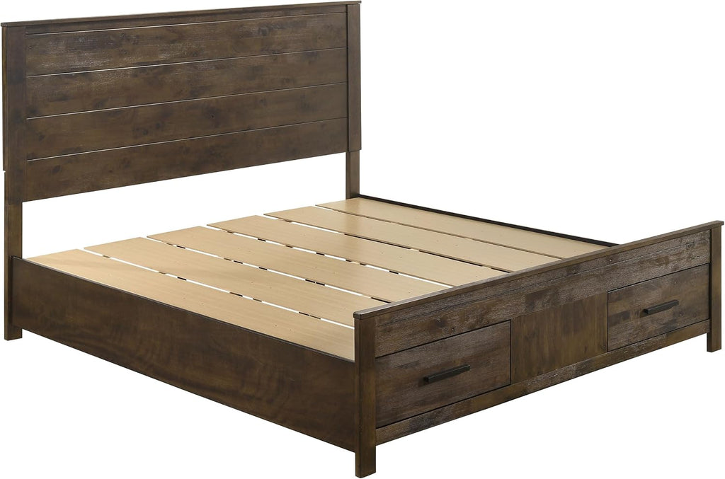 Coaster Home Furnishings Woodmont Farmhouse 4-Piece Bedroom Set Eastern King Size Storage Panel Bed Frame 54-inch Headboard Rustic Golden Brown 222631KE-S4