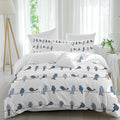Prime Leader Birds on the Wire Blue Grey Duvet Cover Set Queen Size 4 Pieces Bedding Set with Zipper Closure, 1 Comforter Cover 86x86 Inches 1 Flat Sheet & 2 Pillow Cases
