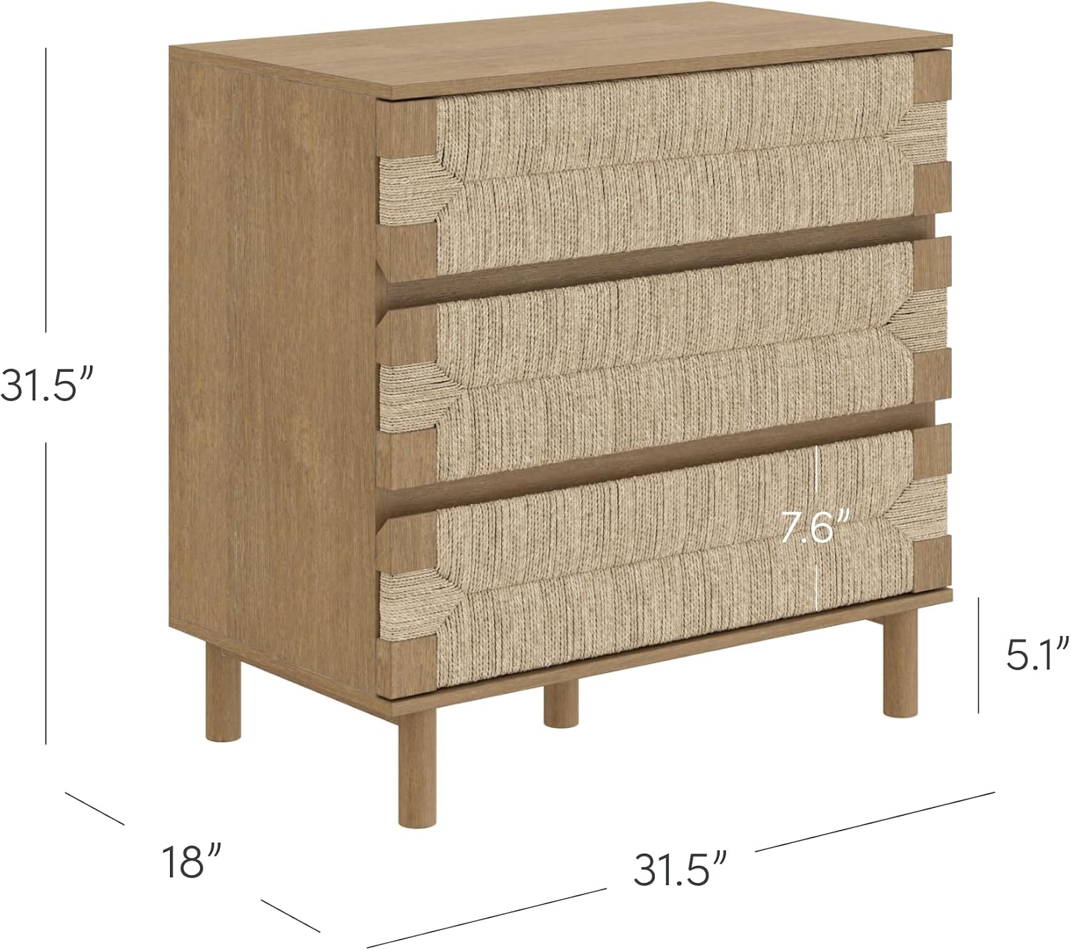 Nathan James Beacon 3 Drawer, Light Brown Boho, Bohemian Woven Seagrass Storage Cabinet for Living Room