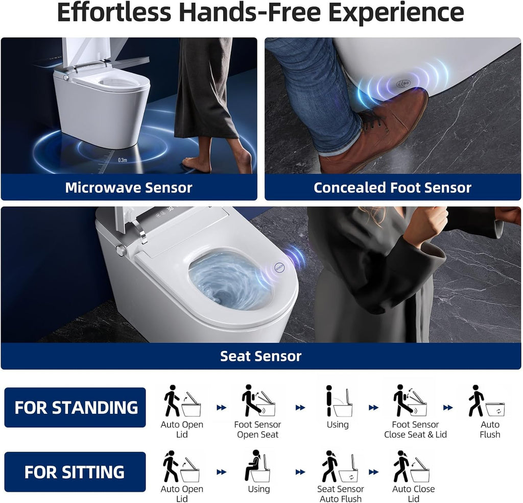 Smart Toilet with Bidet, ADA Comfort Height, UV-C Light, Foam Shield, Auto Open Close & Men's Urinal Auto Flush, Elongated Heated Seat, One Piece Bidet Toilet with Tank, RKS-X700 MAX
