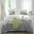 Abstract Art Duvet Cover Set Queen Size 4 Pieces Green Grey Wall Mottled Texture Minimalist Modern Bedding Set with Zipper Closure, 1 Comforter Cover 90x92 Inches 1 Flat Sheet & 2 Pillow Cases