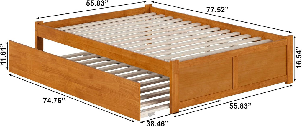 AFI Concord Full Solid Wood Platform Bed with Footboard & Twin Trundle in Light Toffee