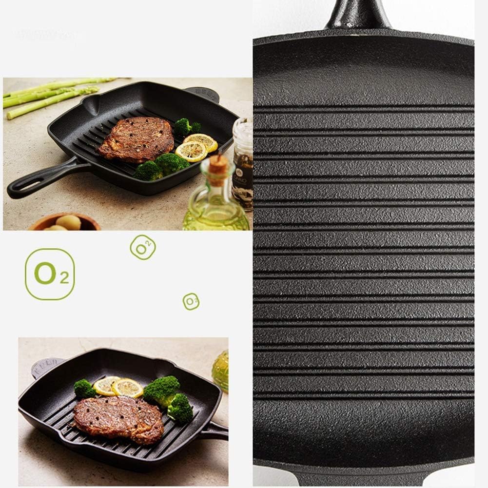 Kitchen Pots and Pans Cast Iron Square Grill Pan Square Skillet/Fat Fryer for Gas, Induction & Electric Hobs Fry Steak BBQ Frying Griddle Pan,Black Frying Pan,