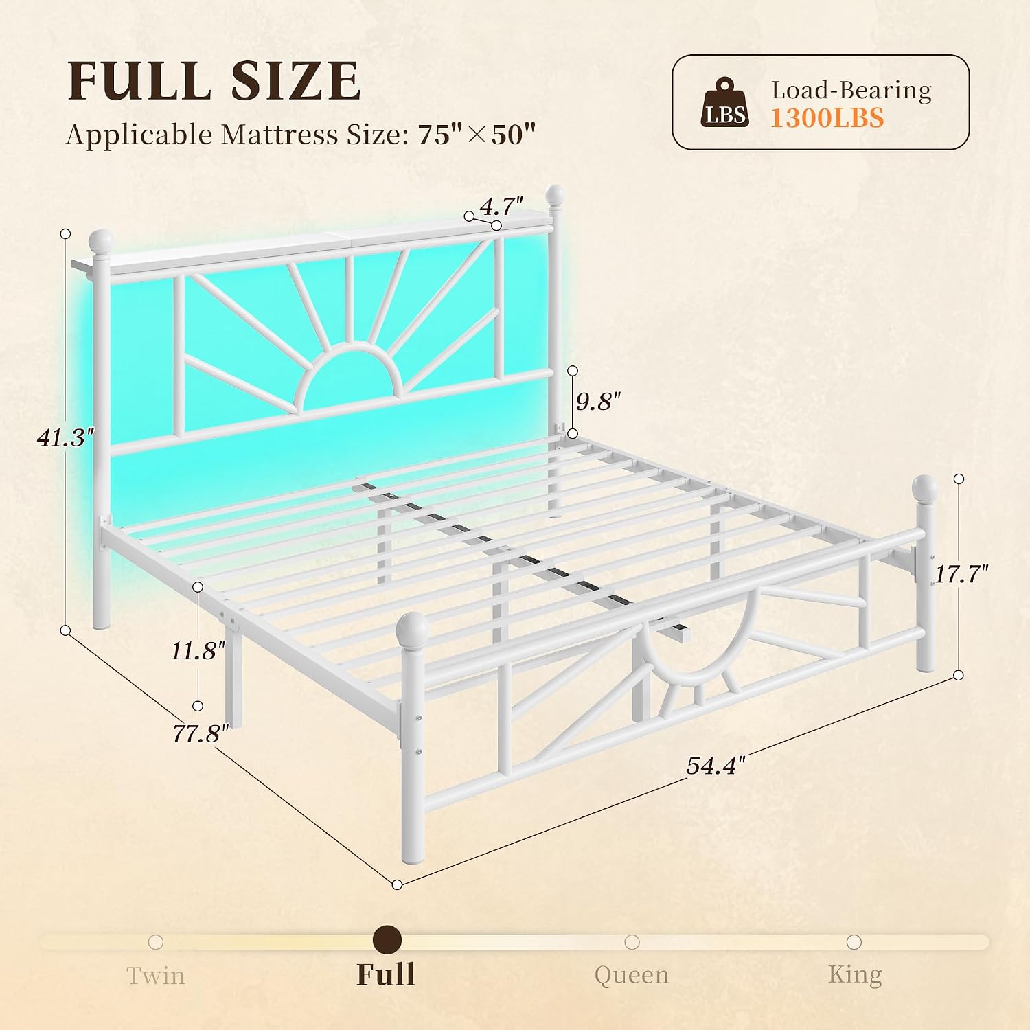Homkdom 14 inch Full Size Metal Platform Bed Frame with Headboard, Victorian Full Size Bed Frame with Strong Metal Slats, No Box Spring Needed, Noise-Free, Easy Assembly, Suitable for Bedrooms, White