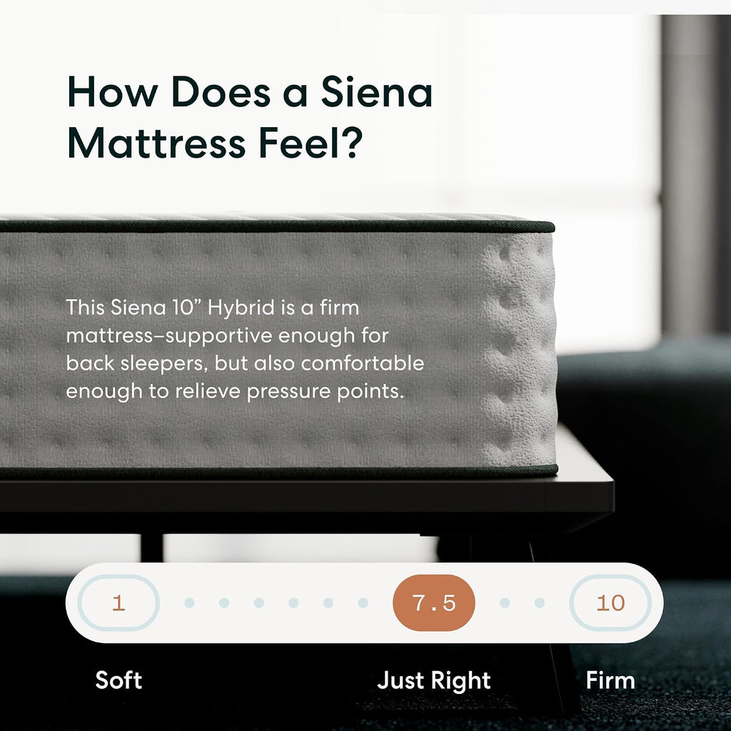 Siena 10' Cal King Hybrid Firm Mattress - Memory Foam & Innerspring System - 180 Night Trial - Premium Pressure-Relieving Layers - 10 Year Warranty - Mattress in a Box - CertiPUR-US Certified