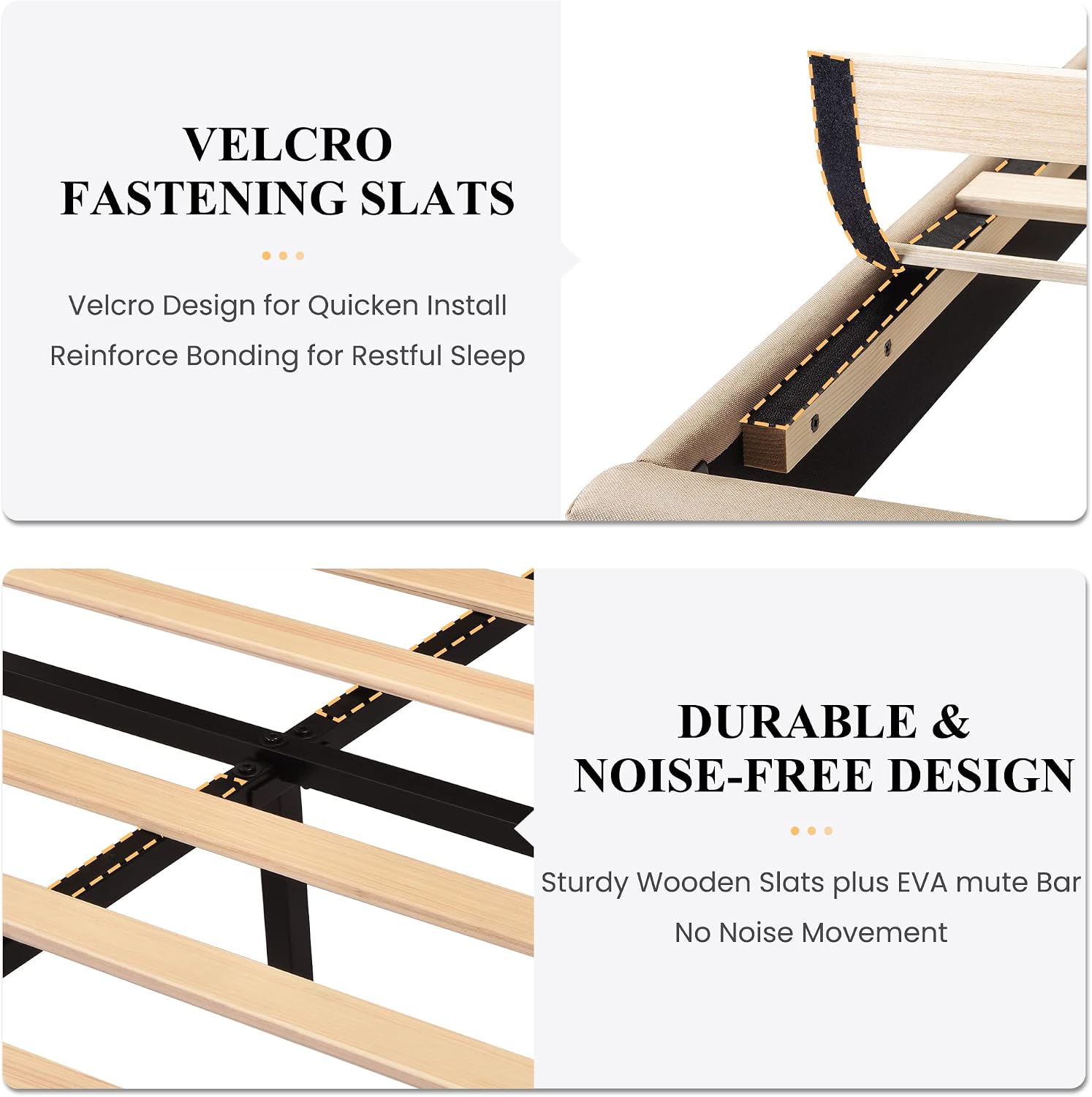 SHA CERLIN Full Platform Bed Frame with Upholstered Fabric Headboard, Mattress Foundation with Strong Wooden Slats Support, No Box Spring Needed, Beige