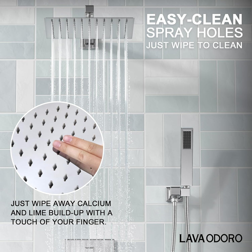 Lava Odoro Modern 2-Setting Square Shower System with Rain Shower Head and Handheld Spray Chrome, Rainfall Shower Faucet Set Chrome, Shower Valve and Trim Kit, Polished Chrome SF103-C