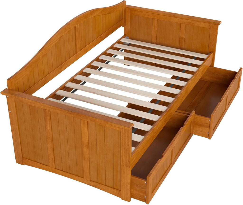 AFI, Nantucket Twin Wood Daybed with 2 Storage Drawers, Light Toffee