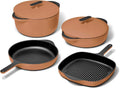 Caraway 8-Piece Enameled Cast Iron Set - 10.5' Skillet, Grill Pan, 3.5 qt Braiser Pan, 6.5 qt Dutch Oven with Lid and Organizers - Non-Toxic 3-Layer Enamel Coating - No Seasoning Required - Rust