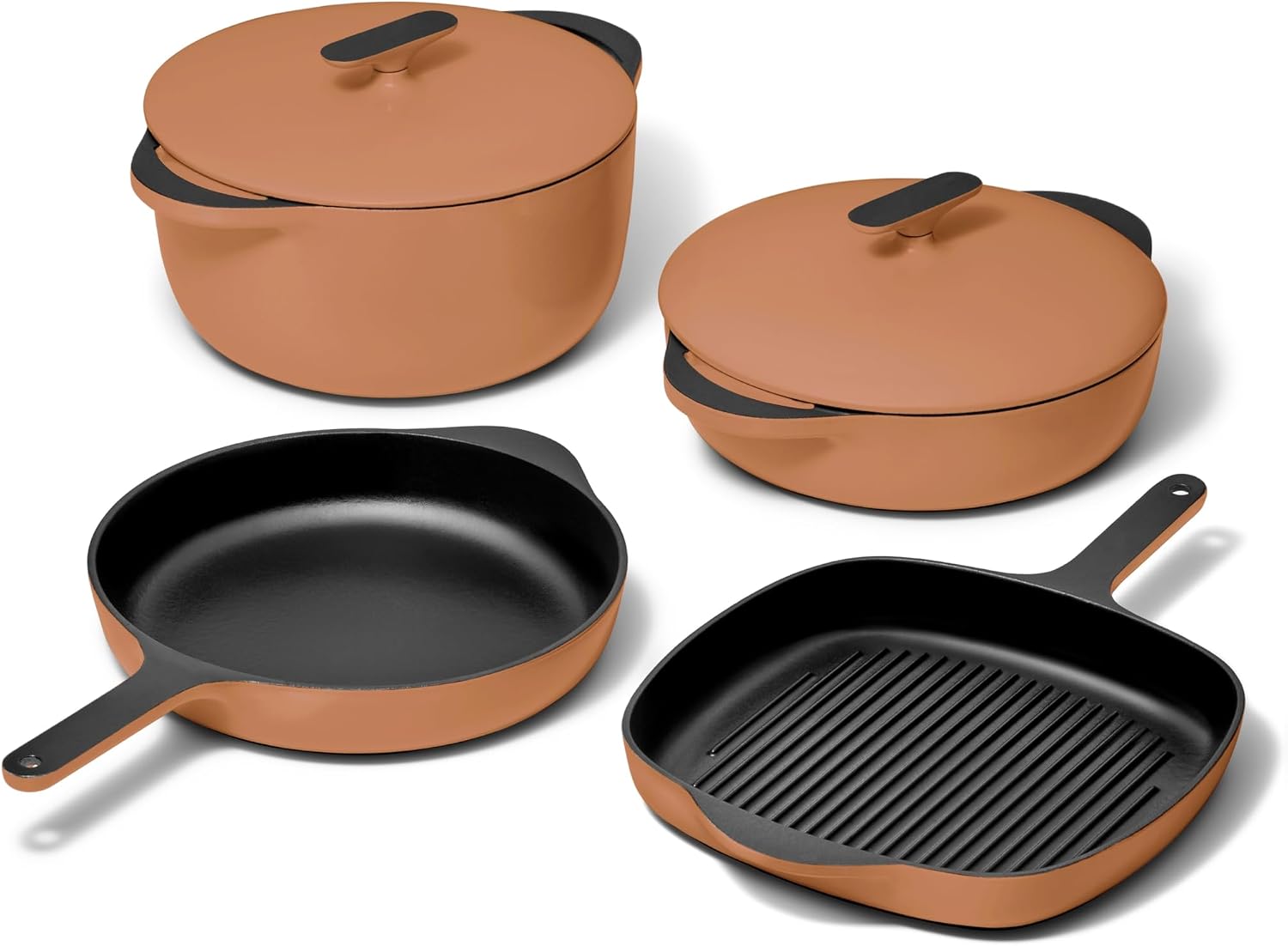 Caraway 8-Piece Enameled Cast Iron Set - 10.5' Skillet, Grill Pan, 3.5 qt Braiser Pan, 6.5 qt Dutch Oven with Lid and Organizers - Non-Toxic 3-Layer Enamel Coating - No Seasoning Required - Rust