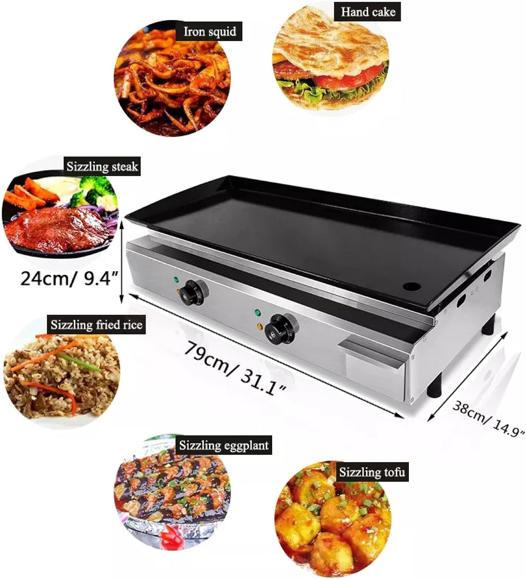 4000W Electric Flat Top Countertop Griddle, Commercial Stainless Steel Grill Non-Stick Hotplate for Barbecue Teppanyaki (79x38x24cm)