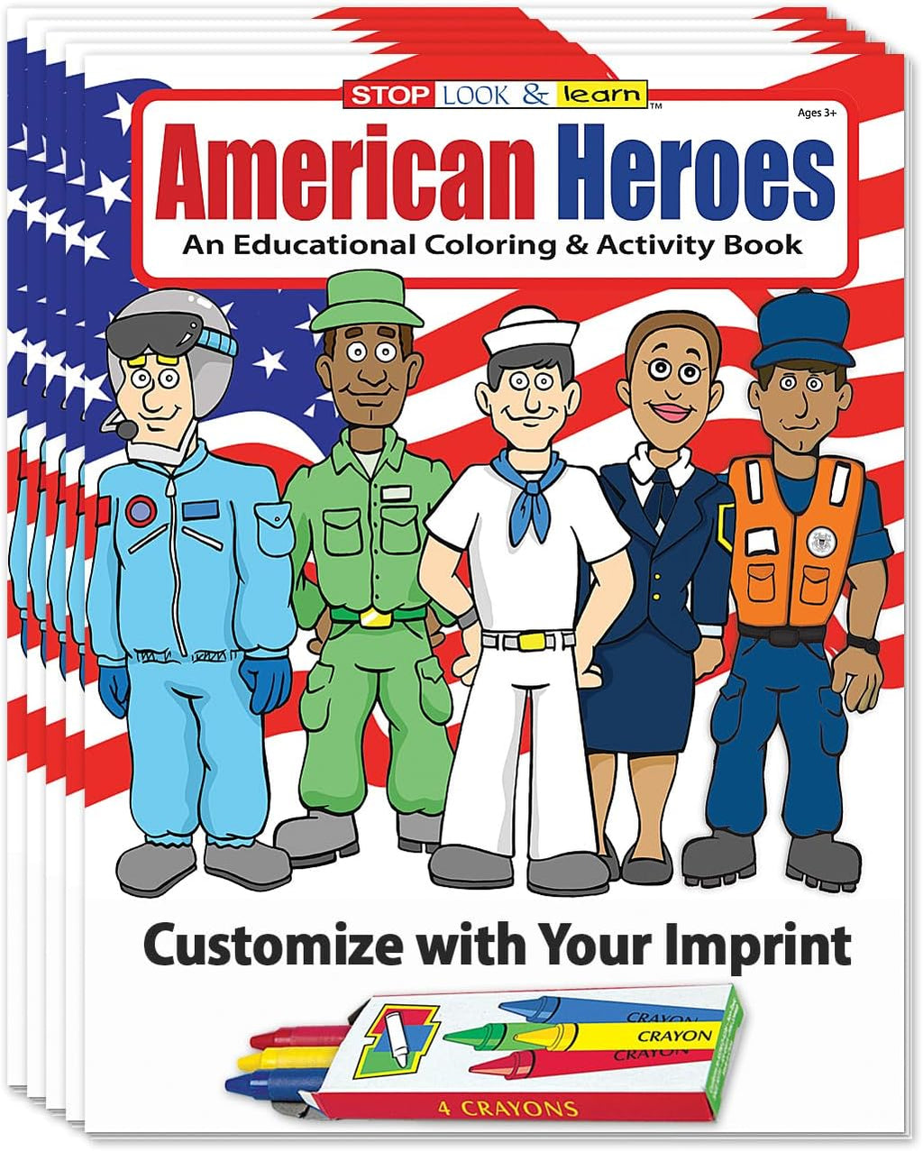 ZOCO – Patriotic Custom Coloring & Activity Books for Kids (250 Bulk Pack, With Crayons) – American Heroes Theme for 4th of July, Veterans Day & Military Events