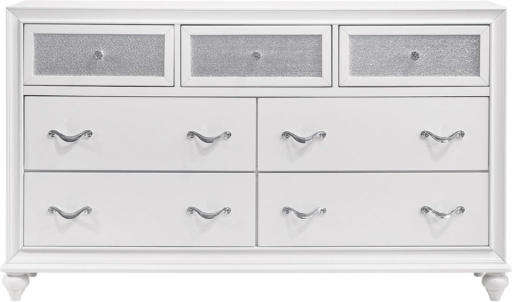 Coaster Home Furnishings Barzini Modern Classic 5-Piece Bedroom Set Velvet Upholstered Queen Size Wingback Bed Frame 63-inch Headboard White 300843Q-S5