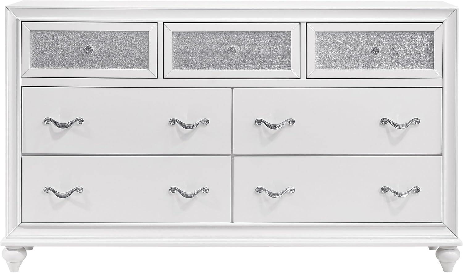 Coaster Home Furnishings Barzini Modern Classic 5-Piece Bedroom Set Velvet Upholstered Queen Size Wingback Bed Frame 63-inch Headboard White 300843Q-S5