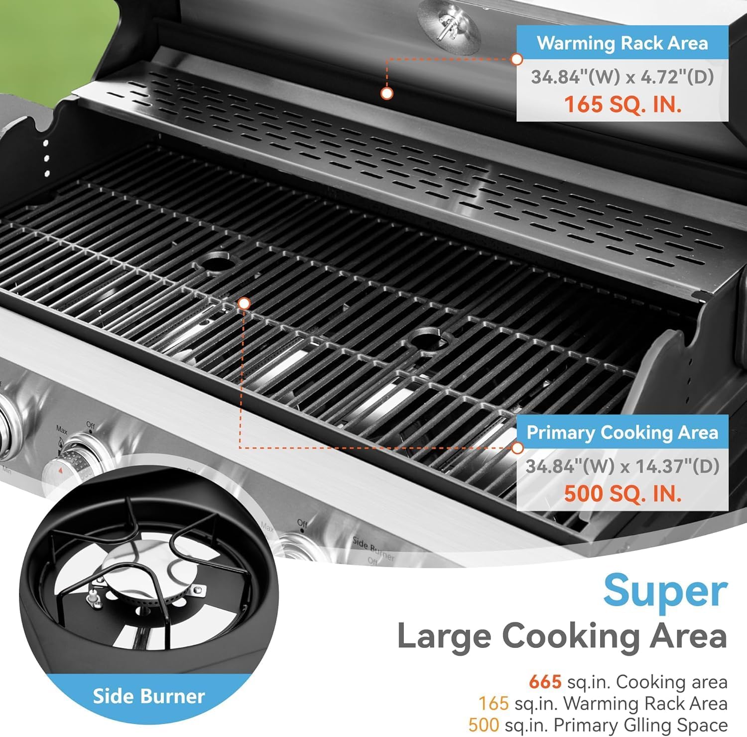 6-Burner Propane Gas BBQ Grill, Stainless Steel Propane Grill 36,900 BTU Outdoor Cabinet Style with Wheels, Wire Rack and Two Foldable Side Table for Outdoor Barbecue Cooking (6-Burner Grill,Silver)