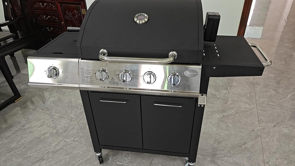 ROMANTICIST Charcoal Grill with Offset, Flat Top Gas Grill, Griddle Grill with Cover for Smoker Outdoor Garden, Patio, and Backyard Cooking, Black