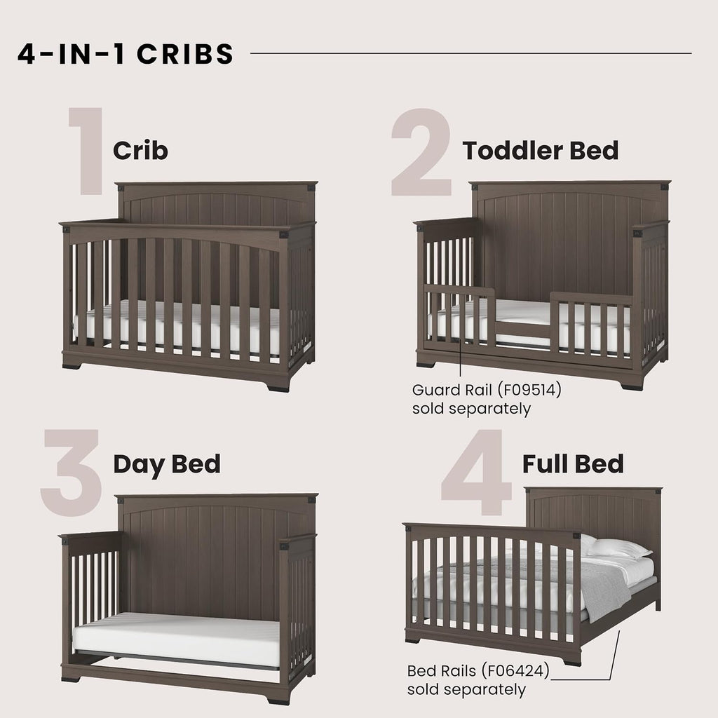 Child Craft Redmond Design 4-in-1 Convertible Baby Crib Nursery Furniture Set - Baby Bed, Dresser, Changing Table Topper and Chest Drawer for Babies, Toddlers and Kids (4 Piece - Dapper Gray)