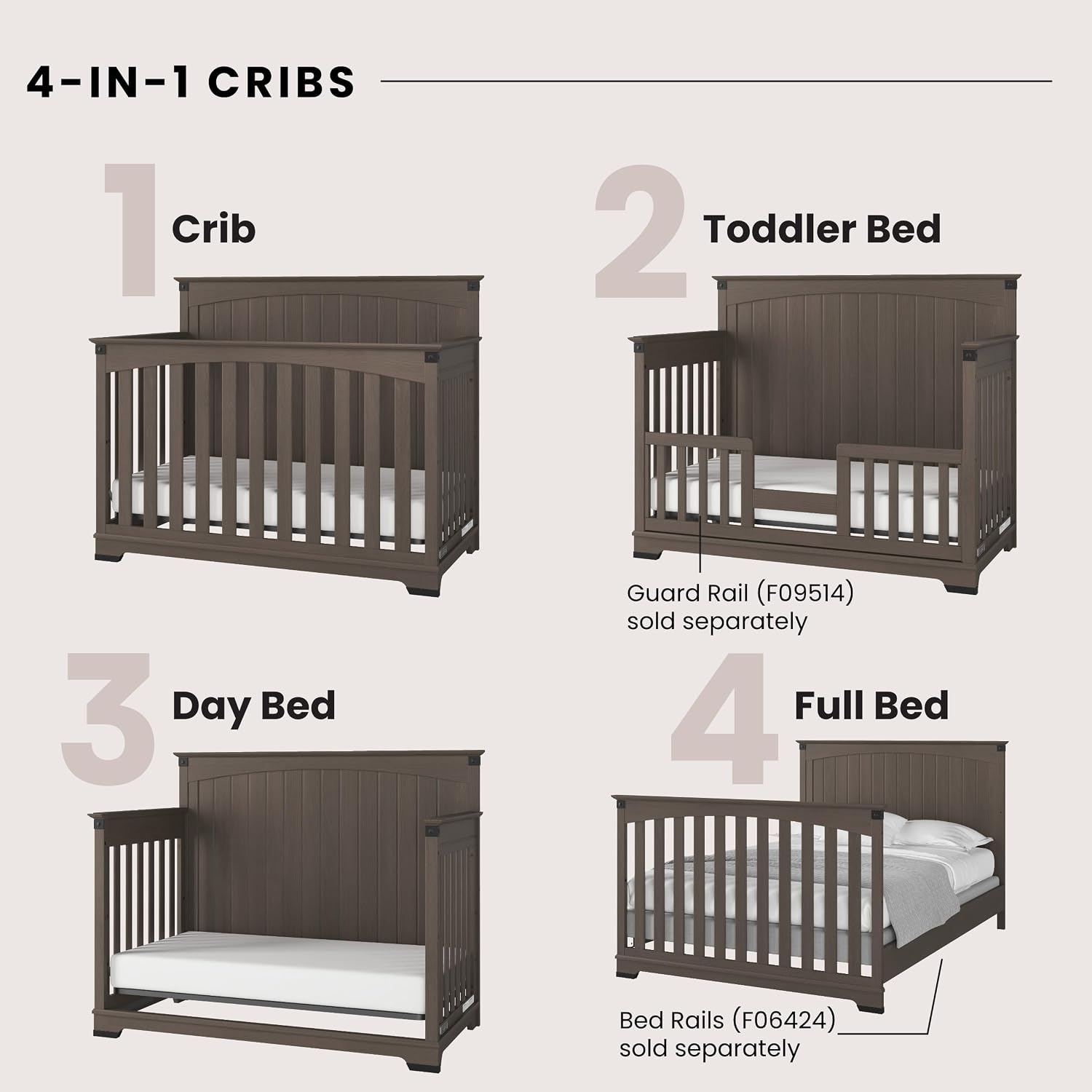Child Craft Redmond Design 4-in-1 Convertible Baby Crib Nursery Furniture Set - Baby Bed, Dresser, Changing Table Topper and Chest Drawer for Babies, Toddlers and Kids (4 Piece - Dapper Gray)
