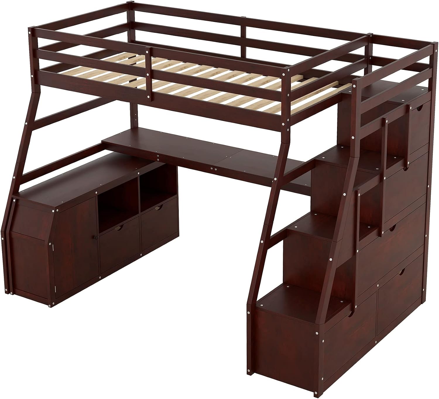 Bellemave Twin Size Loft Bed with Stairs and Desk, Wood Loft Beds with Cabinet and 7 Drawers, High Loft Bed Frame with Shelves and Step for Kids, Teen, Boys, Girls, Espresso