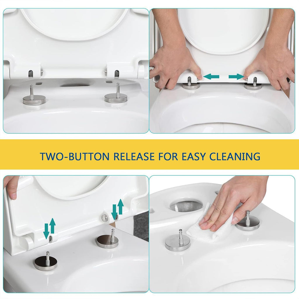 Wttfc Soft Close Toilet Seat,Bidet Toilet Seat,Simple Top Fixing for Easy Clean,D Shape, Standard Toilet Seats White with Adjustable Hinges,Toulet Seat,07