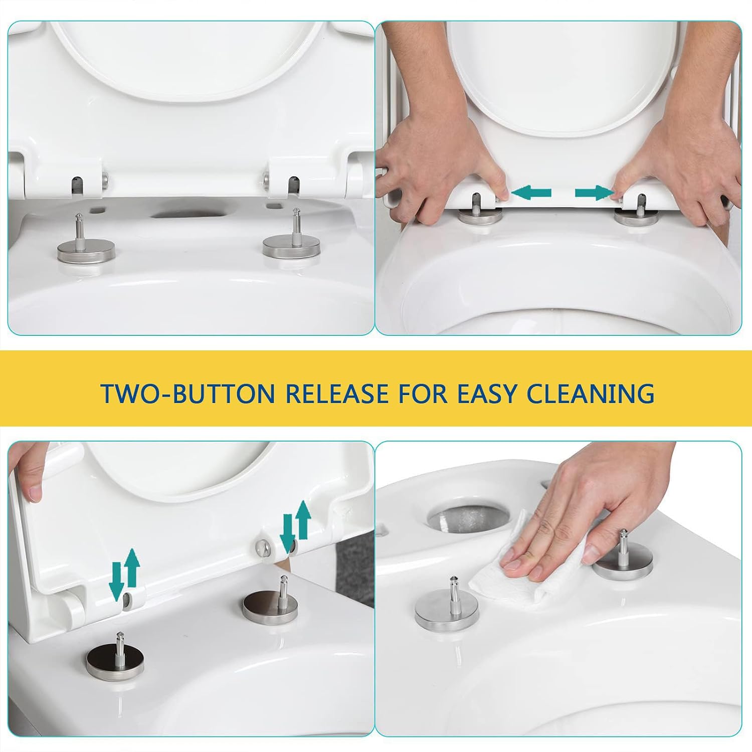Wttfc Soft Close Toilet Seat,Bidet Toilet Seat,Simple Top Fixing for Easy Clean,D Shape, Standard Toilet Seats White with Adjustable Hinges,Toulet Seat,07