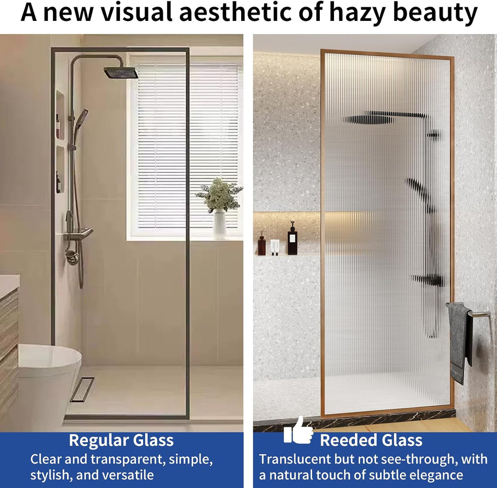 Dimaris Shower Door 34' X 78' Tempered Fluted Glass Framed Shower Screen Door Shower Glass Panel for Walk-in Bathroom Shower, Nano Coating, Rose Gold Finish